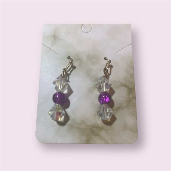 Hand Crafted Jewelry - Hand Crafted Silver and Purple Dangle Earrings